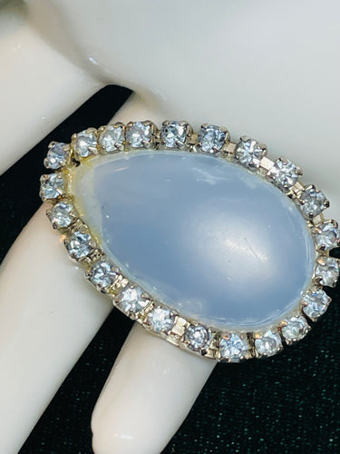 Blue Rhinestone Clip on Earrings